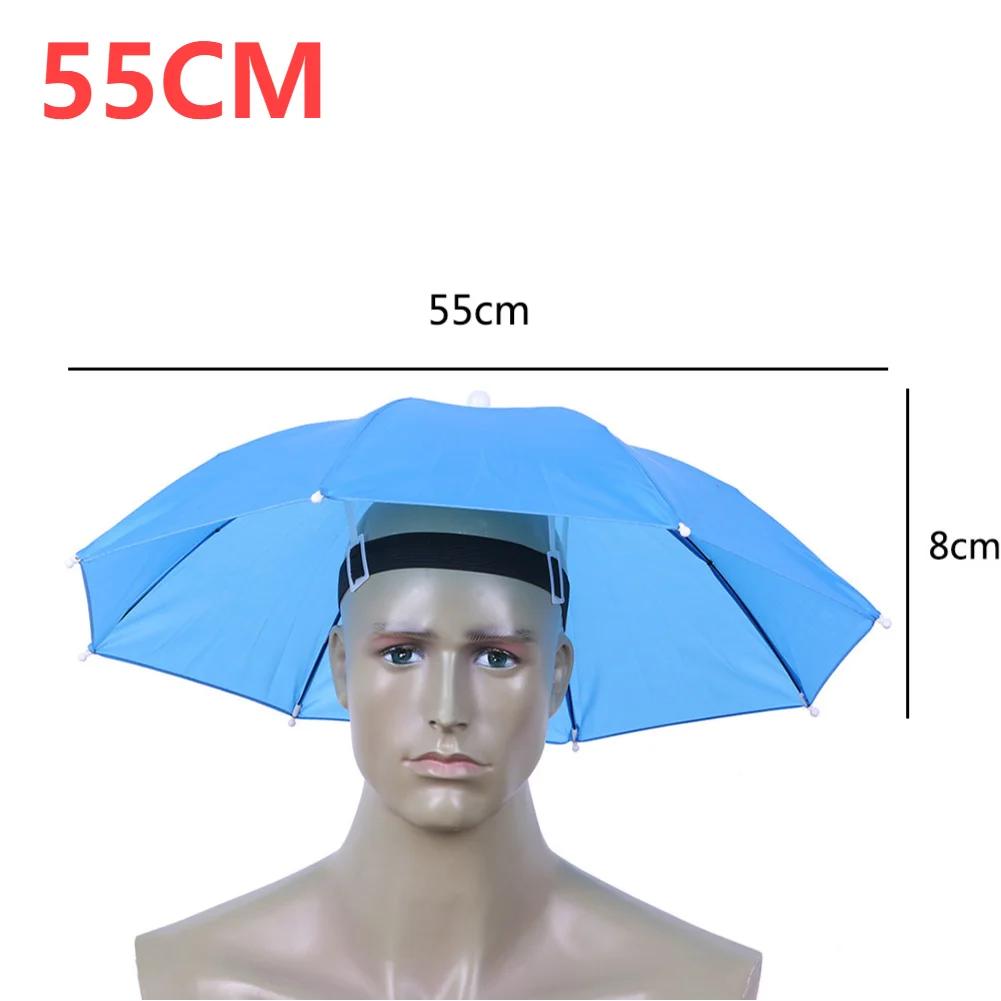 Head Umbrella with Elastic Band Anti-Rain Headwear Brolly Cap Waterproof Sunscreen Hat Umbrella Lightweight for Camping Hiking