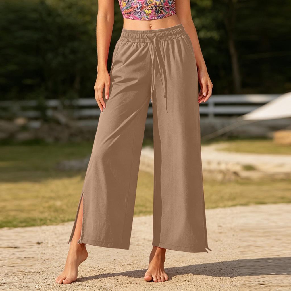 Women's High Waist Wide Leg Yoga Pants - Split Hem Tapered Joggers for Dance, Pilates, Fitness