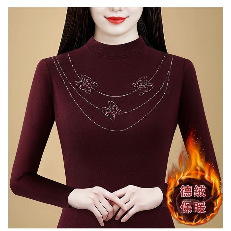Fashionable Autumn and Winter Versatile Slimming and Age-reducing Women's Diamond Butterfly Bottoming Shirt Top