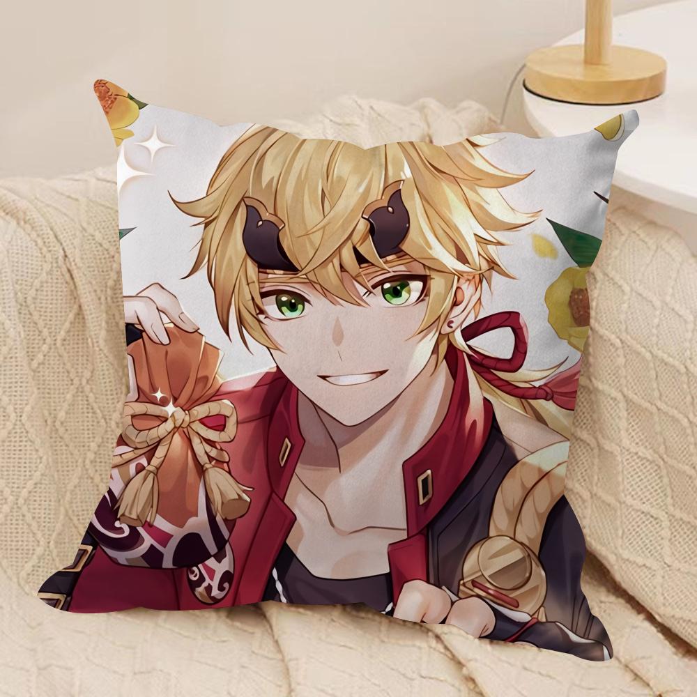 Thoma Genshin Impact Cute Cushion Cover Silky Short Plush Invisible Zipper Dustproof Sofa Pillow Case For Home Decor