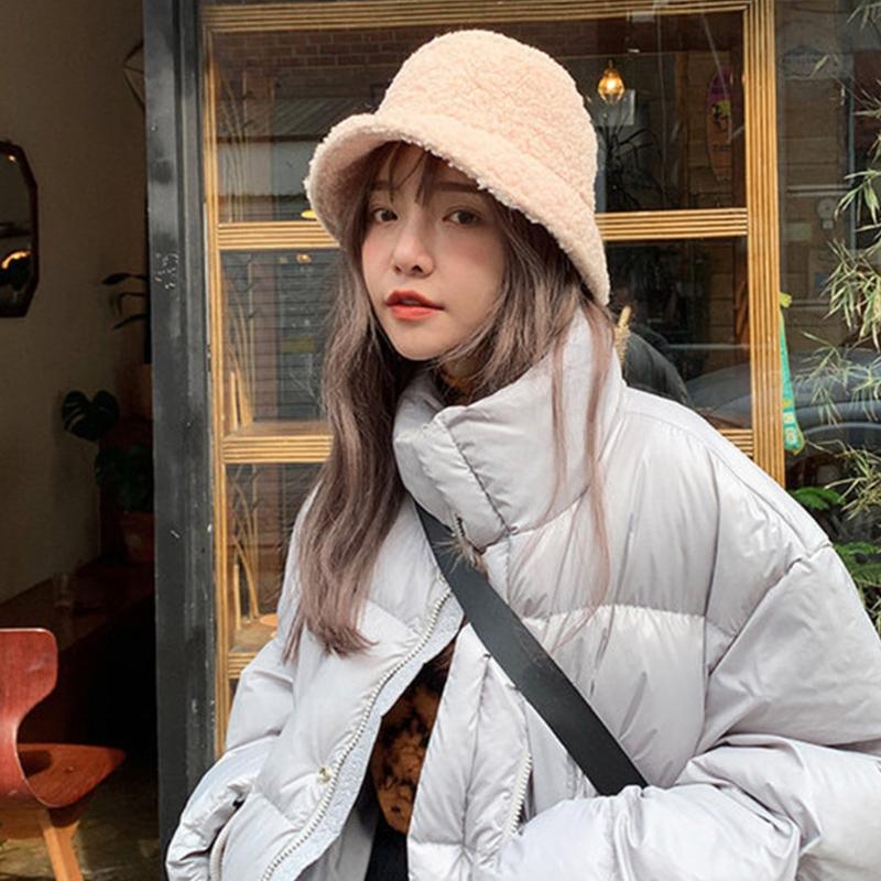 Lamb Wool Plush Hats Solid Color Wide Brims Caps All-match Fall Winter Plush Hat Plush Hat Bucket Hats for Women & Men