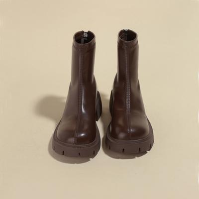 Elastic Small Short Boots Thick Heel Round Head Velvet Thick-soled Martin Boots Women's 2025 Autumn and Winter New Soft Leather Thin Boots