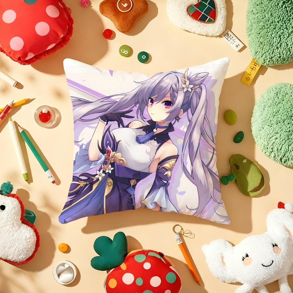 Mona G-Genshin I-Impact Pillow Case Plush Fabric Soft Double-Sided Printed Sofa Warm Winter Home Gift Cushion Cover