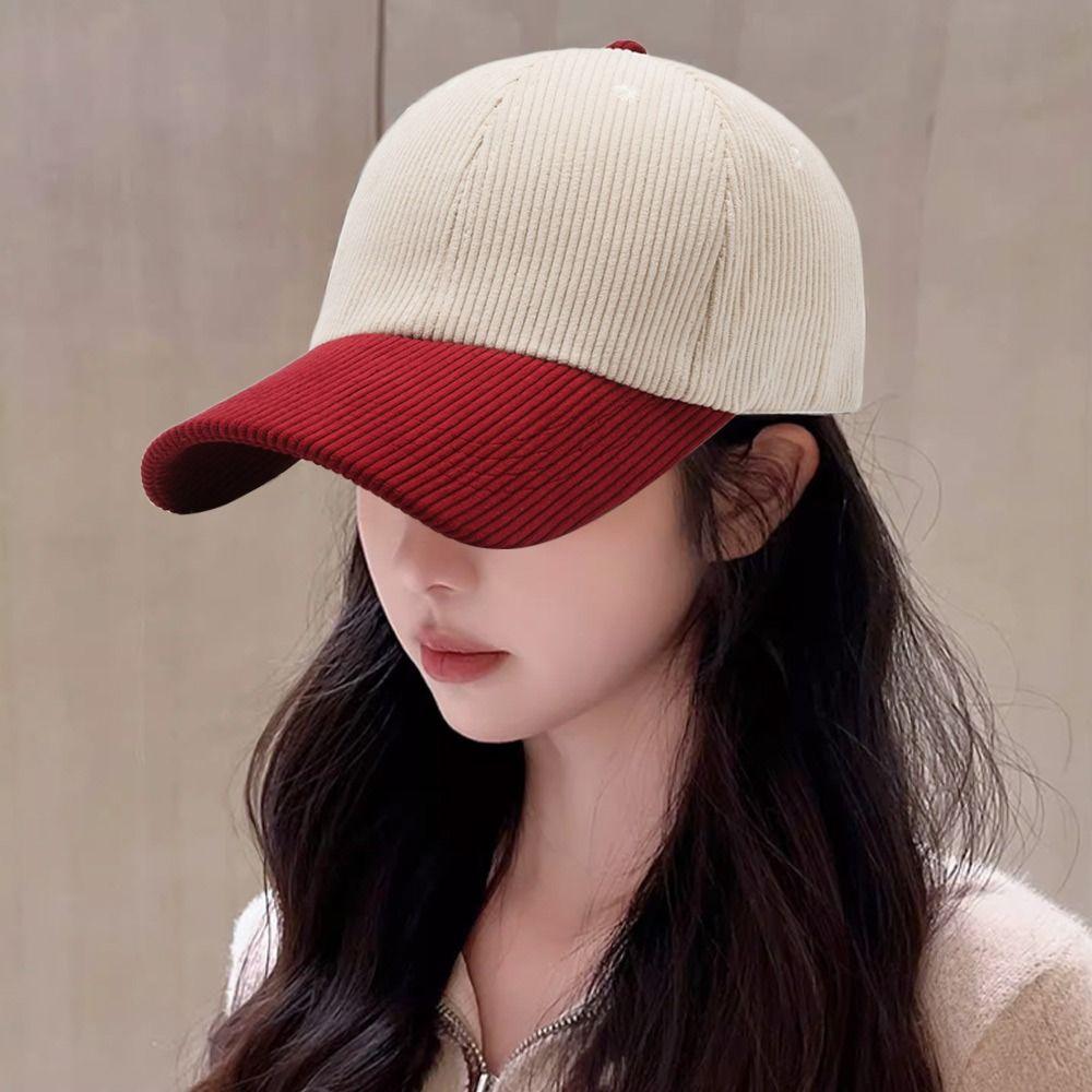 Versatile Corduroy Hat Patchwork Color Design Sun Hat Casual Sport Hats  Girls