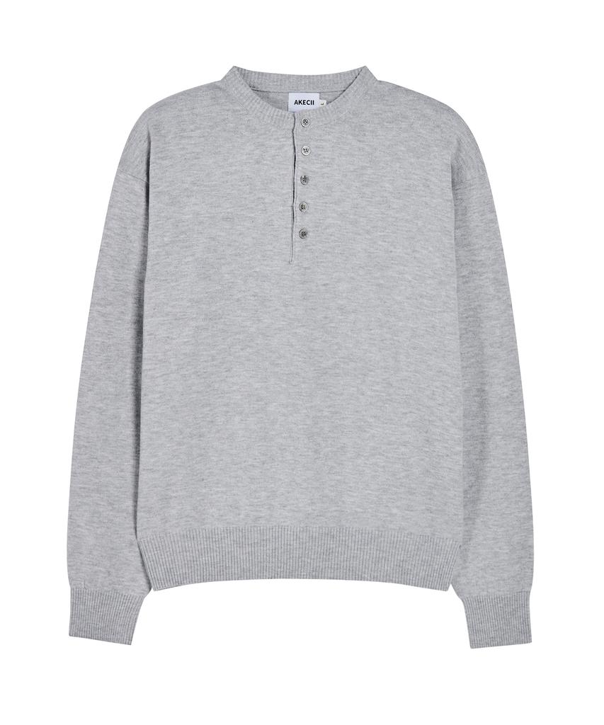 Akesi Andy Soft Henley Neck Knit_Melange Grey