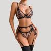 Sexy Erotic Lingerie Water-Soluble Floral Patchwork See Through Sexy Lace Bra Panty Set Fancy Garter Woman Underwear Split Set