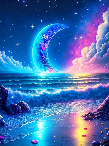 Kolekcja Diamond Painting 2023 Nadmorski Księżycowy Krajobraz 5d Haft DIY Mozaika Fantazyjny Krajobraz Plaży Dekoracja Domu