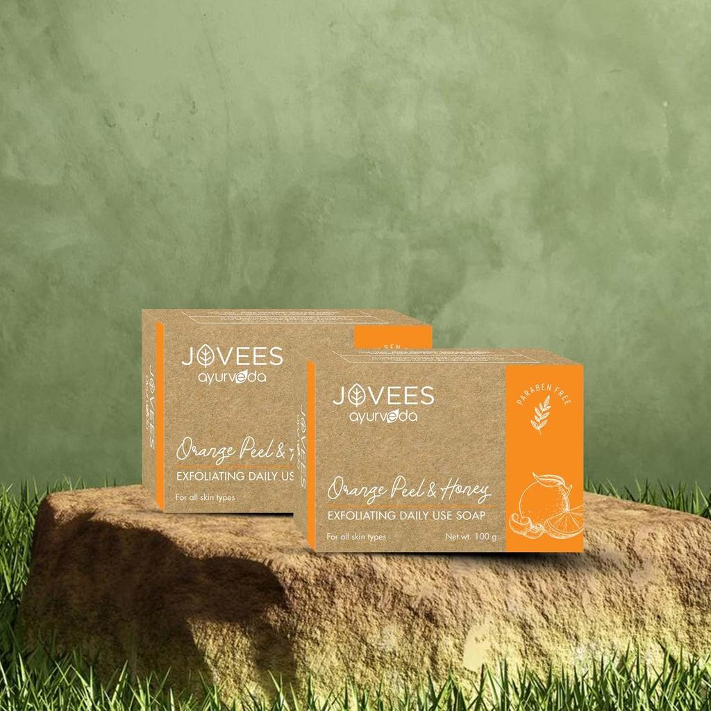 Jovees Herbal Orange Peel & Honey Exfoliating Soap 100G Pack of 2 for Smooth Soft Glowing Skin Daily Use