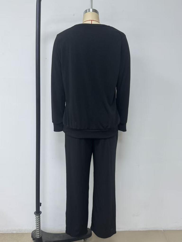 2025 Women's Set: Long Sleeve, Elastic Waist, Wide Leg Pants - Autumn/Winter Casual Wear