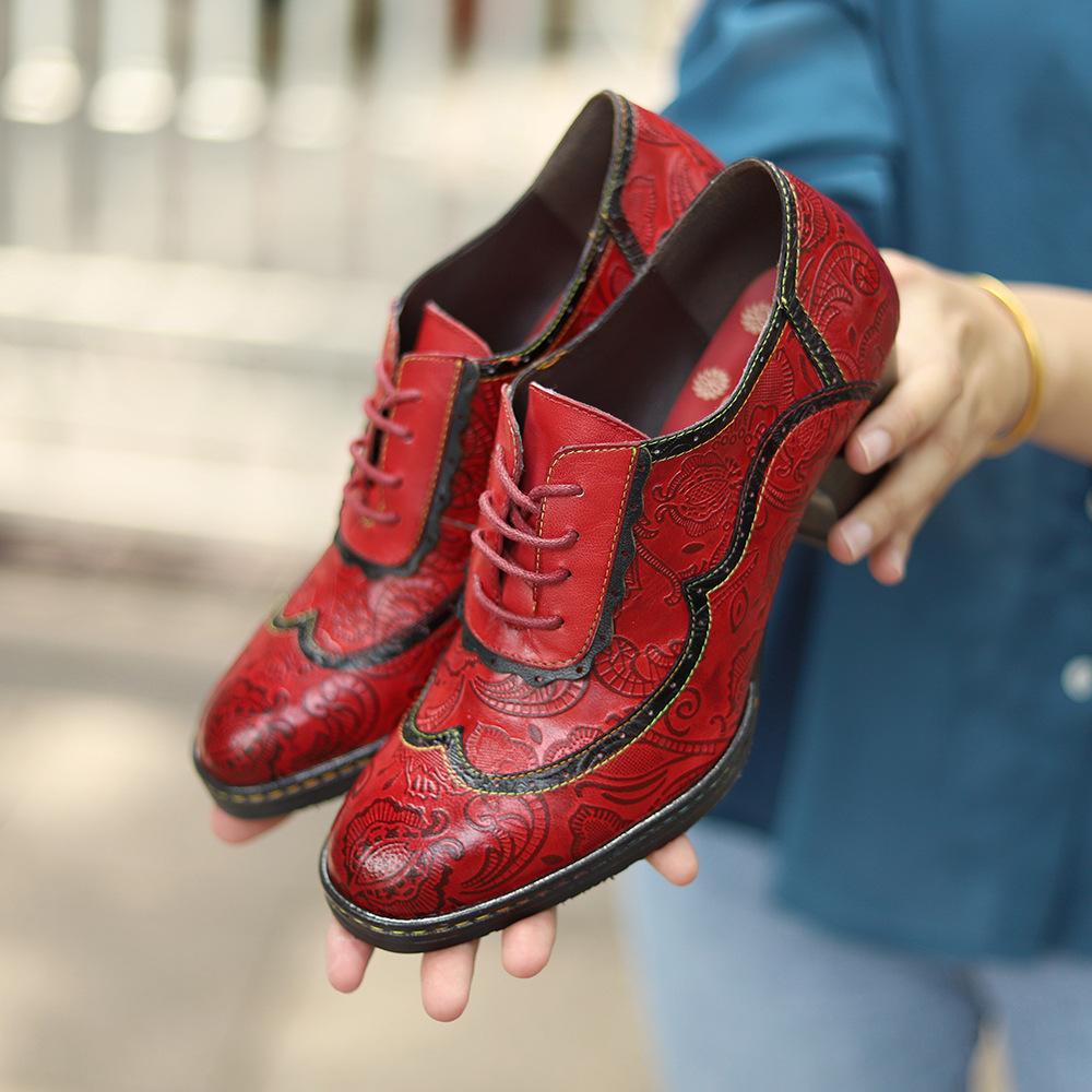 Dámské Boty Lodičky Retro Vysoké podpatky Pravá kůže Špičatá špička Ruční výroba Dámské Šněrovací boty