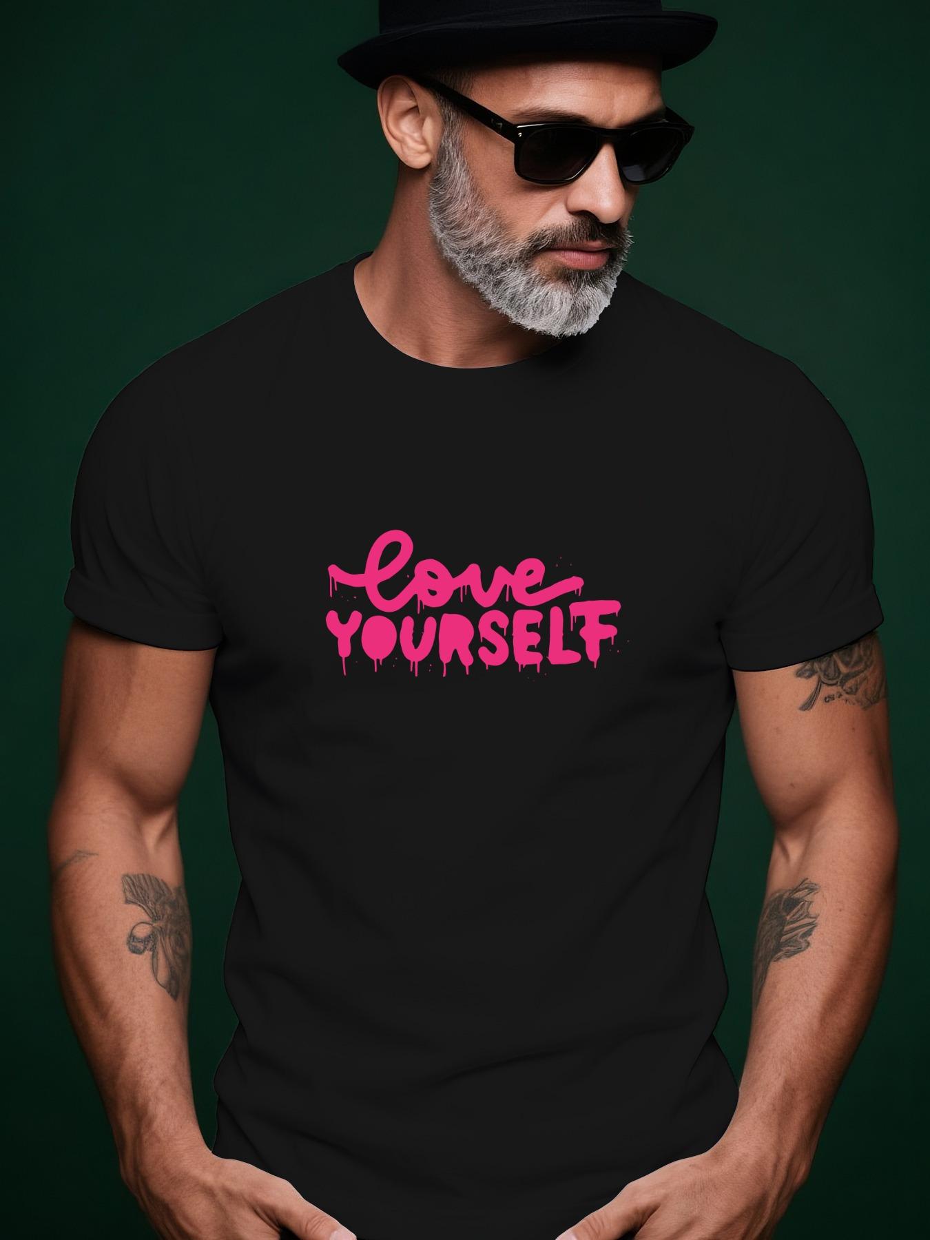 Short Sleeve Tshirt with Love Yourself Graphic Print - ... XL