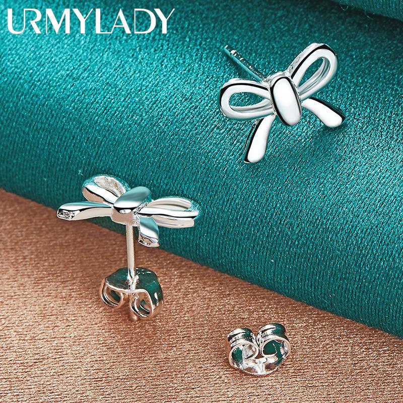 925 Sterling Silver Charms Bowknot Stud Earrings for Women Creativity Party Jewelry