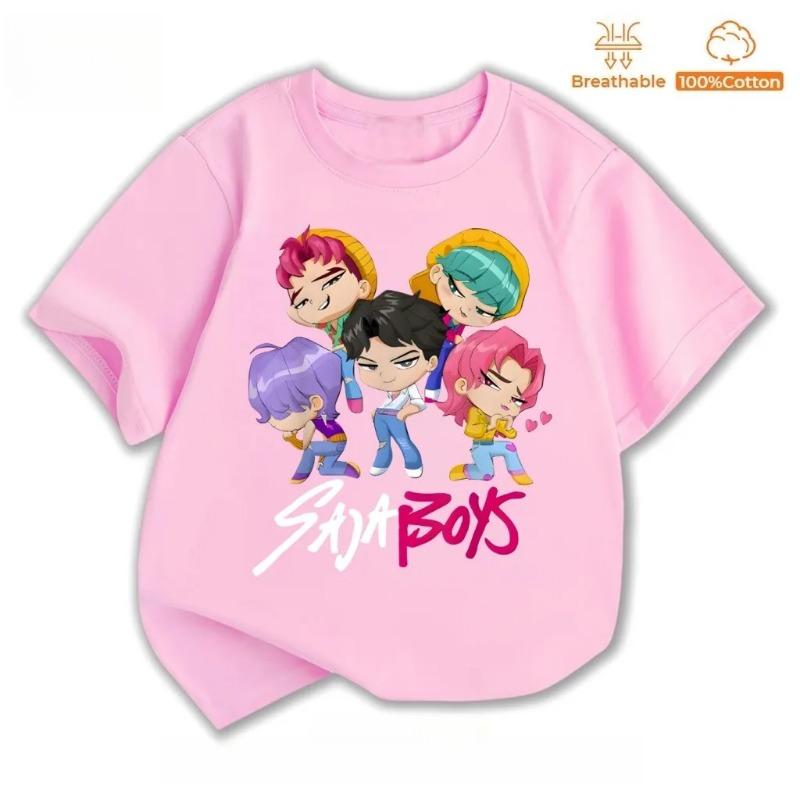 KPop Devil Hunter Saja Boys' 100% Cotton T-Shirt Huntrix Shirt Children's Spring/Summer Fashion Casual Short-Sleeve