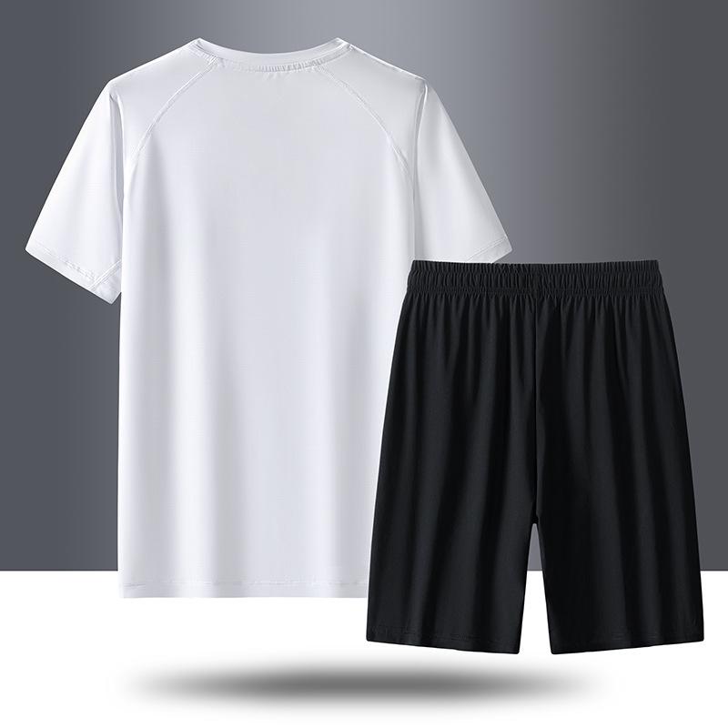 Men's Quick-Dry Ice Silk Summer Suit - Short Sleeve Top & Multi-Length Sports Pants