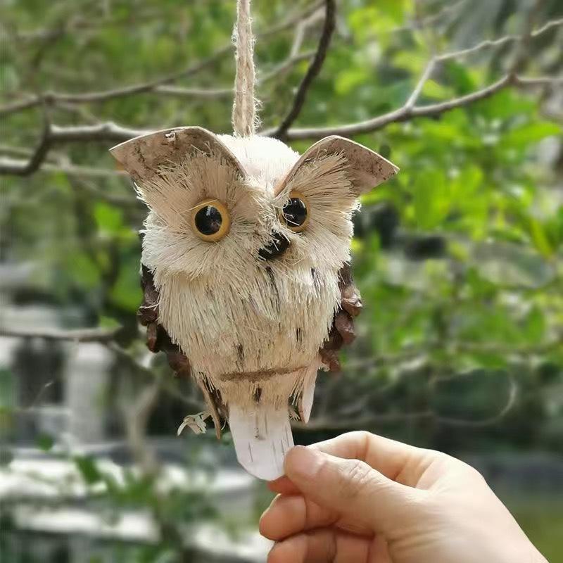 Уличная деревенская подвесная декорация совы Ручная работа соломенная подвеска-сова Деревенское подвесное украшение-сова Соломенная подвесная декорация совы