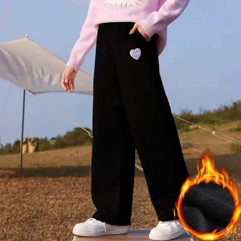 

Модные свободные вельветовые спортивные штаны для девочек-подростков, флисовые брюки, спортивные штаны для детей, повседневные теплые спортивные штаны, одежда для девочек 10T(height 160cm) чёрный