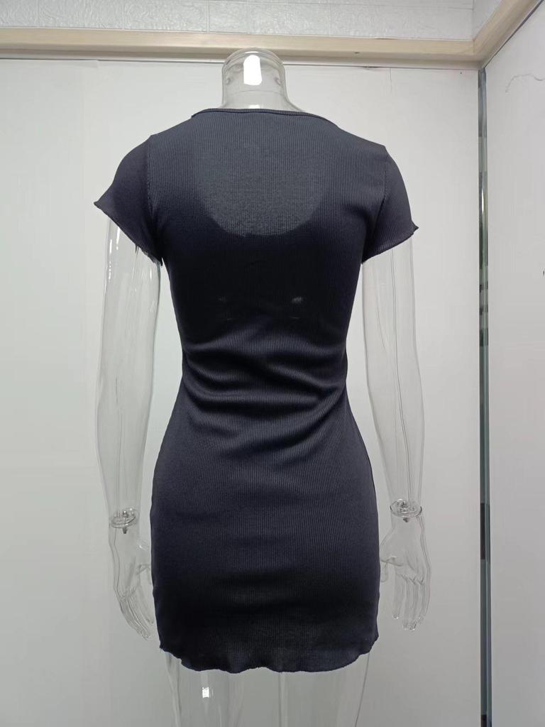2026 Spring/Summer European & American Sexy Short-Sleeve Bodycon Cross-Button Dress