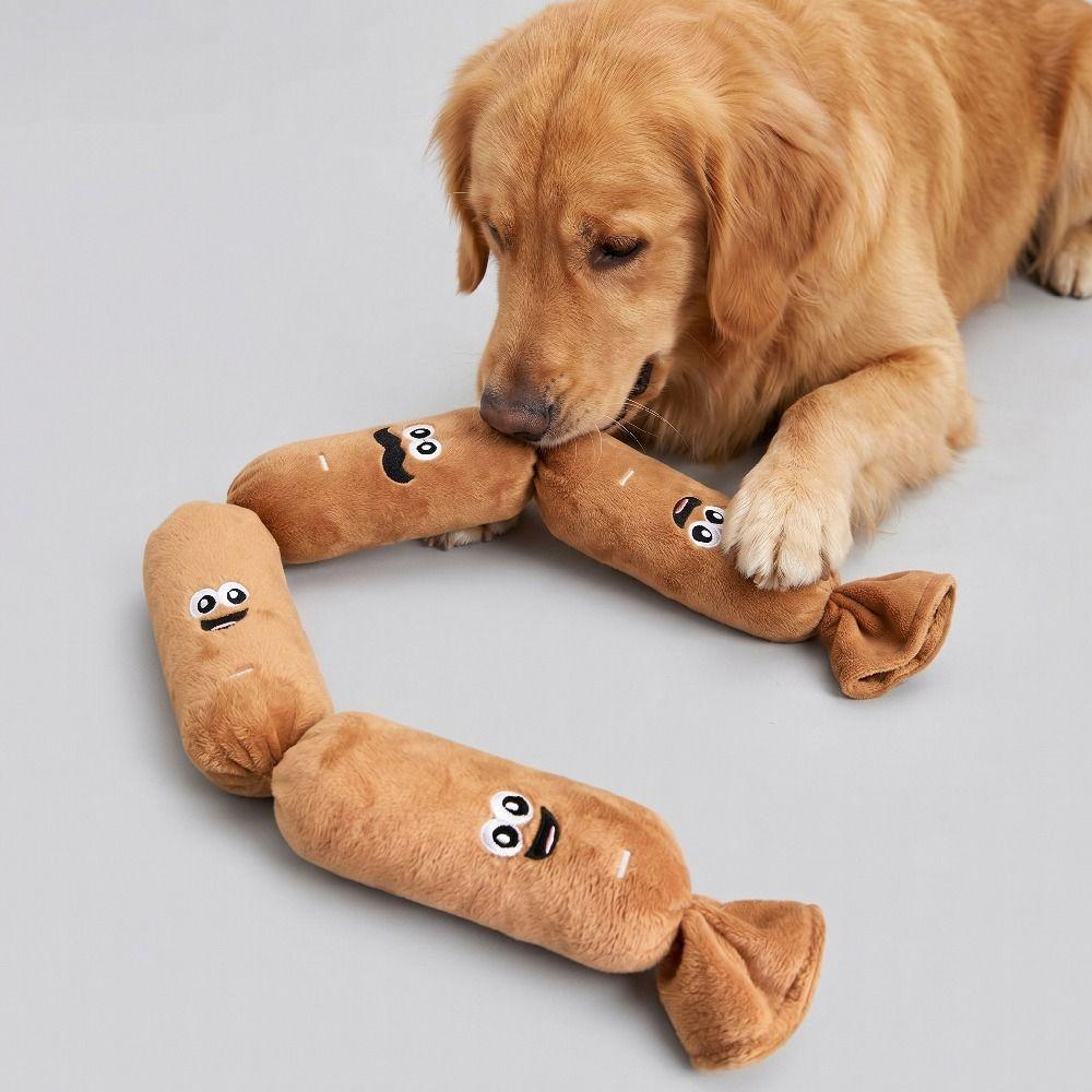 Funny Cartoon Plush Sausage Sound Toy Bite-resistant Creative Pet Chew Plush Toy Soft Cleaning Tooth Squeaky Dog Toy Gift