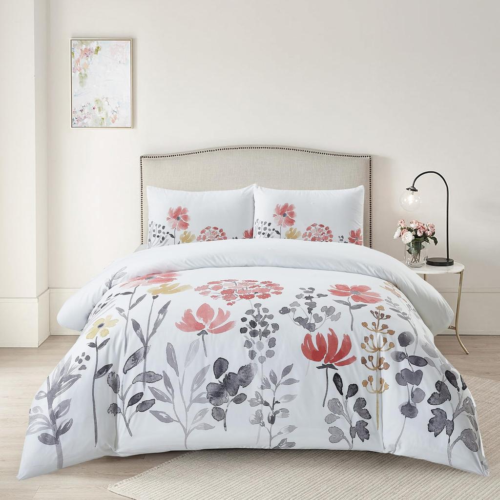 White Flower Three-Piece Quilt Cover 3D Digital Printing Bedding Set Simple Bed Cover