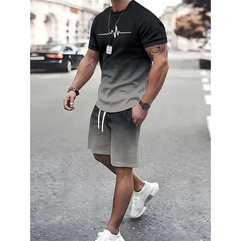 

Summer Casual Holiday Men s Oversized 3D Print T-Shirt Shorts Men s Simple Fashionable Comfortable Breathable Sports Wear S