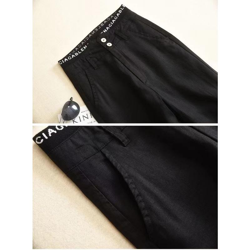 High-waisted Letter Elastic Waist Baggy Slimming Pants