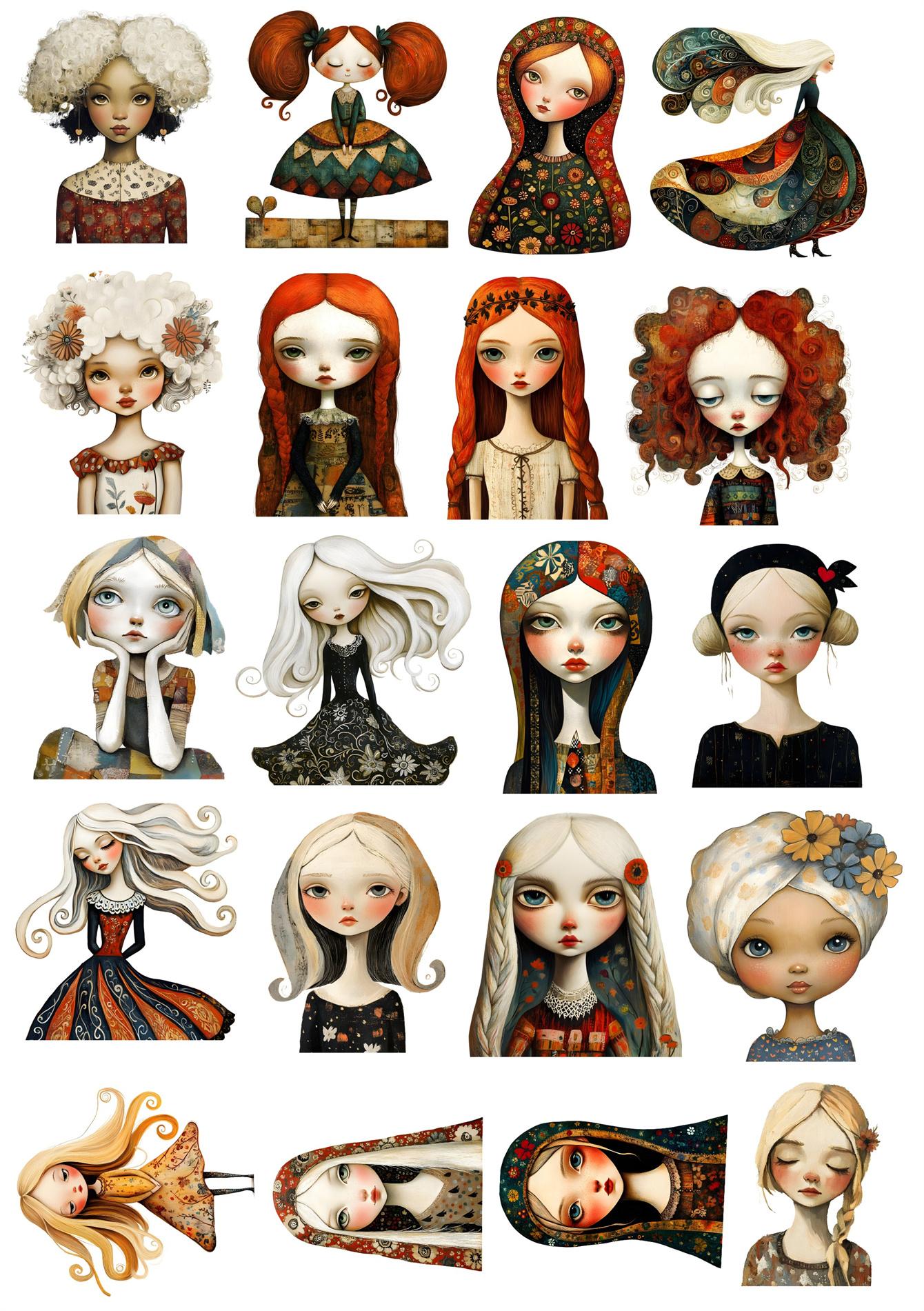 

20pcs Cute A whimsical and eccentric girl Stickers DIY Scrapbook Diary Decoration Album Stationery journaling art supplies белый