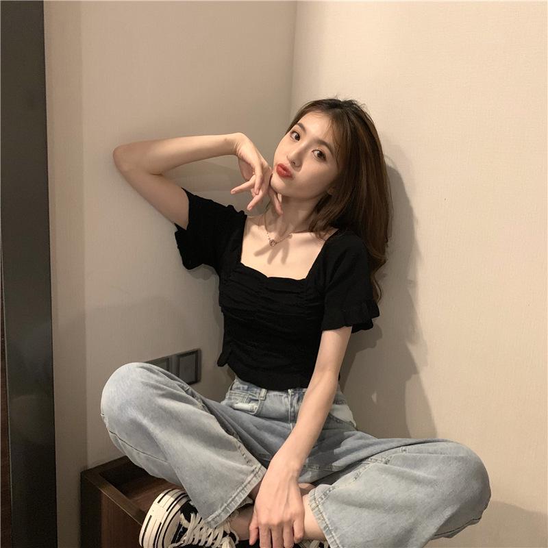 2025 Elegant French Puff Sleeve Square Neck Top - Subtly Stylish, Lightly Mature Summer Shirt for Women