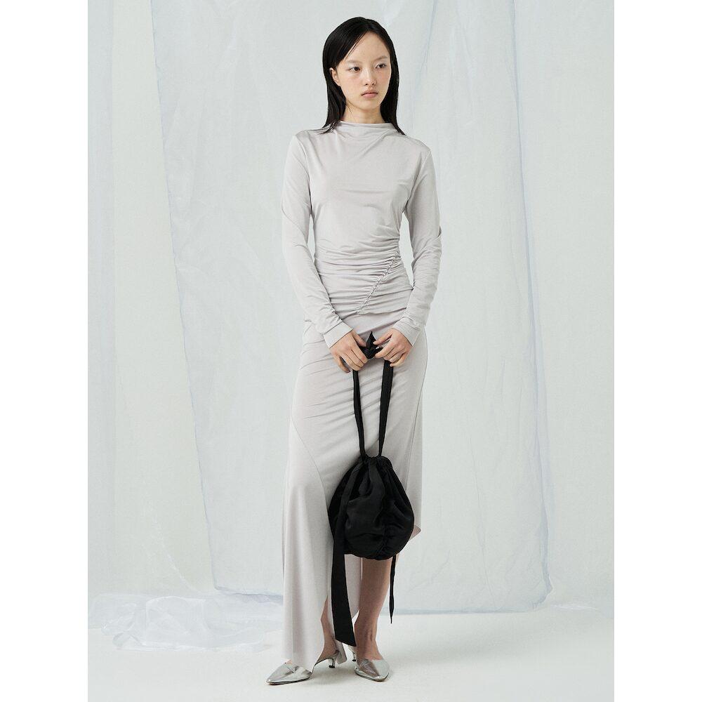 Anggae Light Jersey Unbalanced Long Skirt Silver