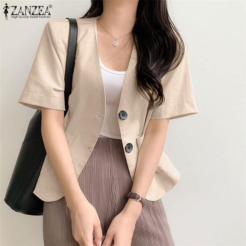 

ZANZEA Женская повседневная летняя блузка-кардиган с V-образным вырезом и коротким рукавом S темно-синий