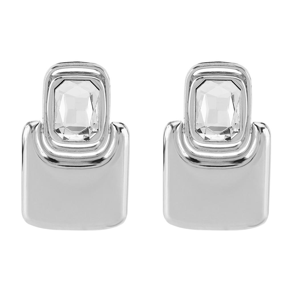 Heavy Industry Exaggerated Mirror Alloy Square Rhinestone Earrings Light Luxury Design Unique High-end Earrings