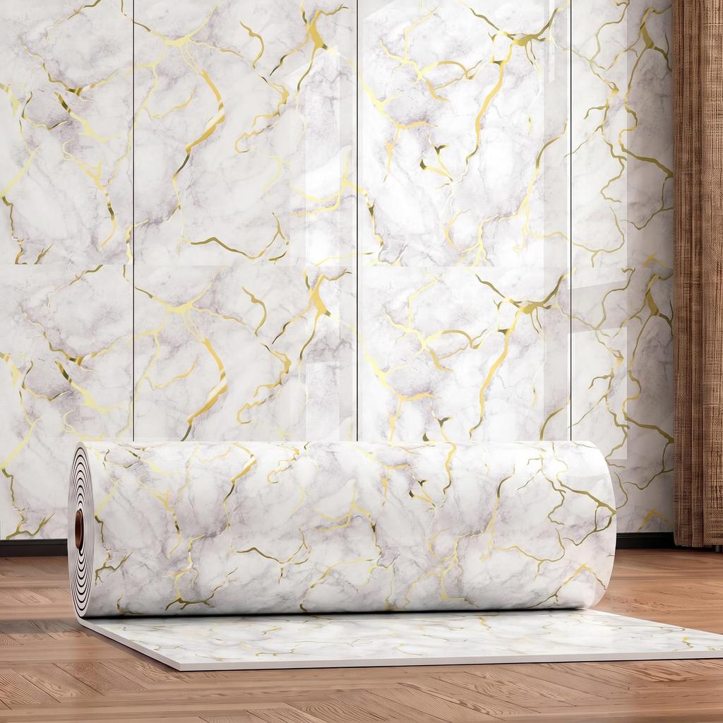 Gold-Plated Marble-Style Waterproof Wall Stickers for TV Backgrounds