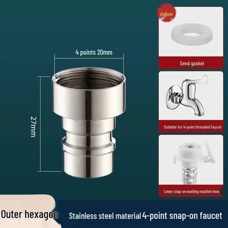 4-Point Snap-on Faucet Adapter for Washing Machine & Car Wash Hose