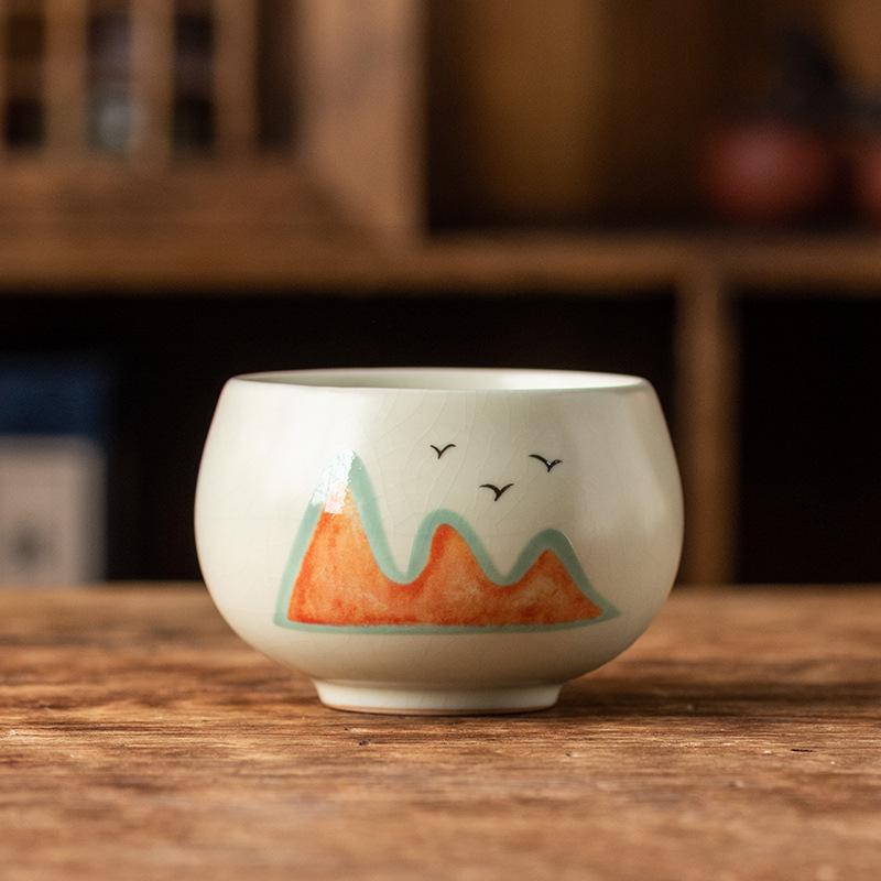 Yuanshan Ru Kiln Teacup Master Cup Light Luxury Retro High-end Business Gifts Ceramic Bubble Cup Souvenir