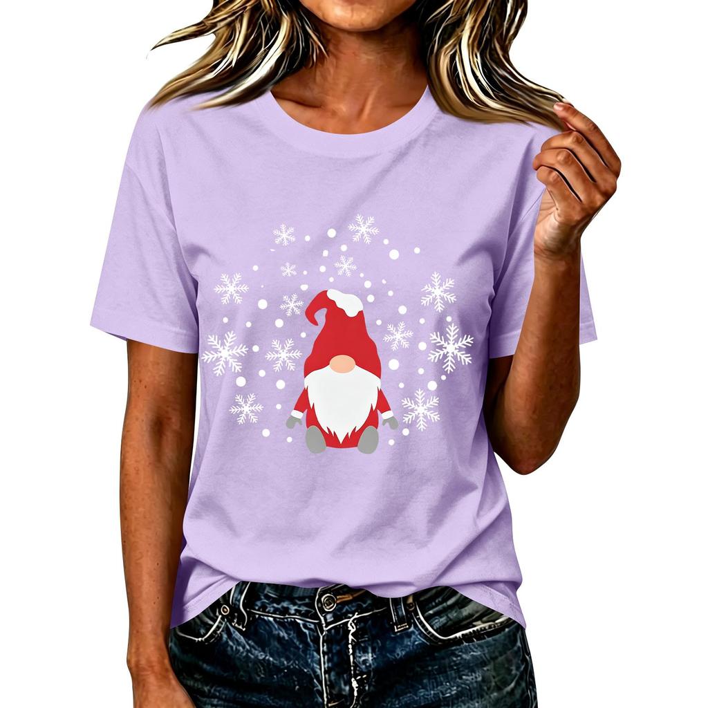 Damen Casual Weihnachten Bedrucktes Kurzarm-T-Shirt mit festlichem Feiertagsdesign