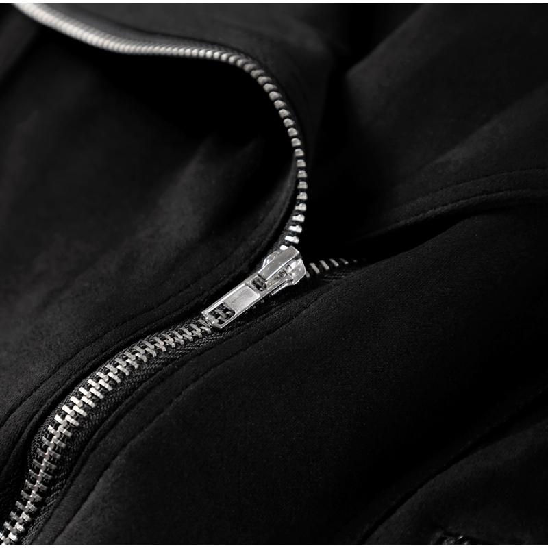 Jaqueta Vintage de Couro Camurça Sintético Slim Fina Feminina Gola Virada para Baixo Zíper Casaco Curto Manga Comprida Jaquetas Sólidas Estilo Motociclista Casual Outono Inverno