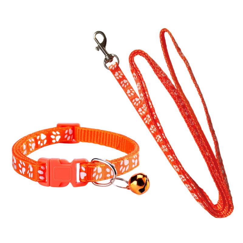 Dog Paw Print Pet Traction Rope Adjustable With Collar Puppy Collar Set Pet Walking Lead Rope Breathable Puppy Cat Accessories