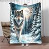 Cartoon Animal Wolf Flannel Throw Blanket Home Sofa Lunch Break Blankets for Bed Children Student Blanket Nap Cover Kids Gift