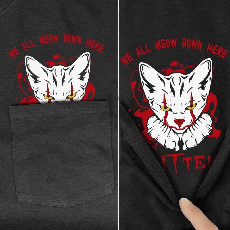 Summer Printed Pocket Animal Short Sleeved T-shirt Suitable for Both Men Women Cotton Black Round Neck Shirt T-Shirts Unisex