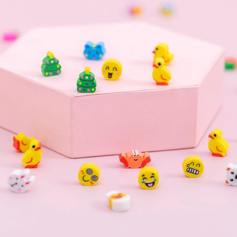 Random Mixed Style Cute Mini Eraser 20/40/100/200PCS Little Animal Fruit Cake Erasers Stationery Party Favors Carnival Gifts ZYF