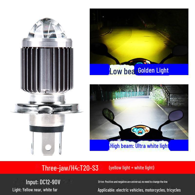 Dual-Color LED Motorcycle Headlight with Lens, Small Steel Cannon Design - 3570 Beads