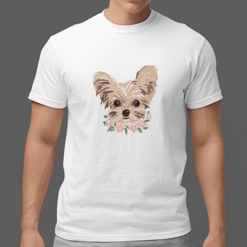 Yorkie Flower Dog Shirt Cute Puppy Floral Graphic Tee Unisex Gift Top