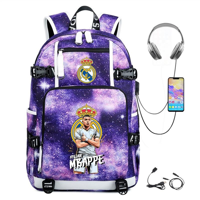 Camouflage Backpack Student Bookbag Multifunctional USB Charging Football Star Print Travel Daypack Lightweight Casual Men's Backpack