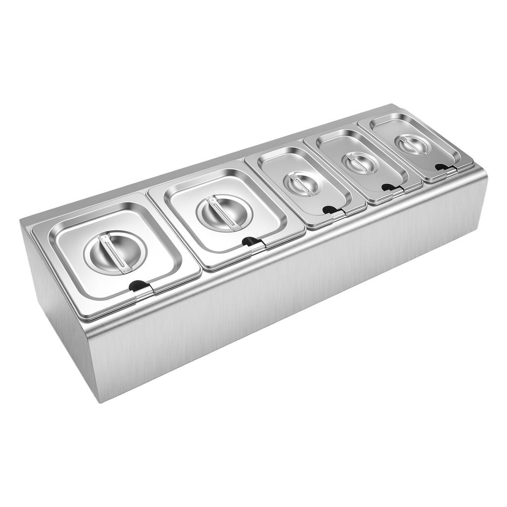 Countertop Food Serving Display Container, Stainless Steel Food Salad Server Tray, Buffet Condiment Dispenser, Ice Cooled Rack with Separate Lid, for
