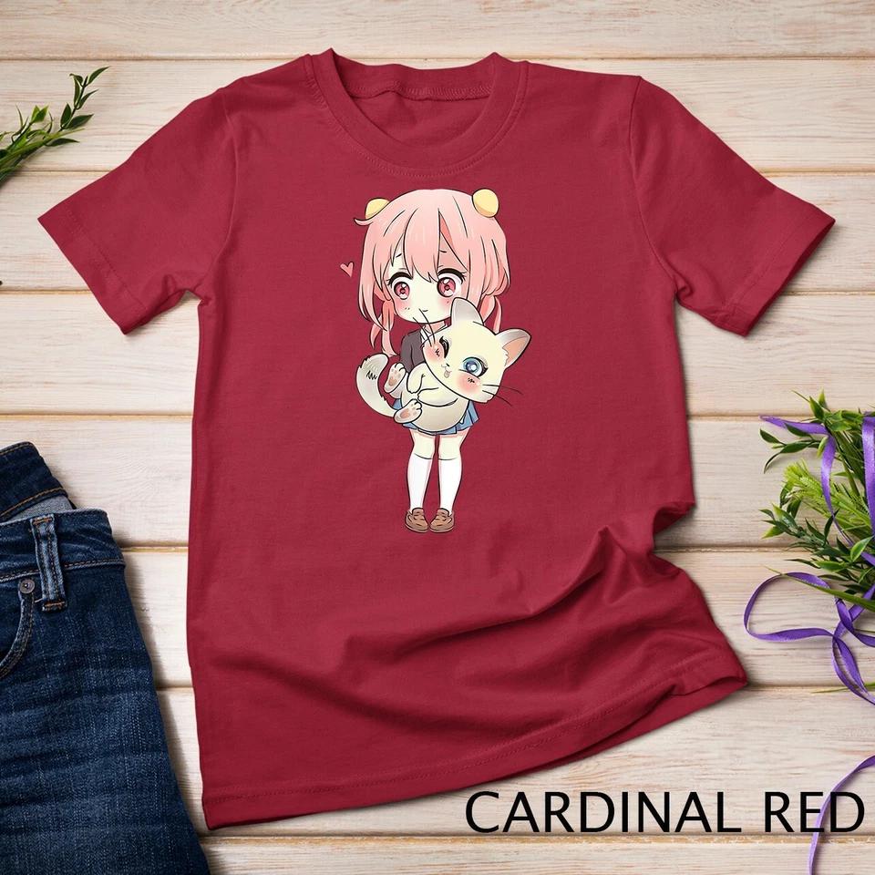 Womens Anime and Cats Lover for Teen Manga kawaii Graphic Otaku Unisex T-shirt 2 XL