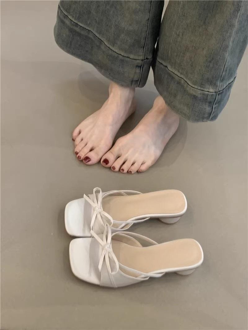 

Gentle wind sandals women s shoes summer 2025 new French temperament elegant bow open-toed sandals 35 абрикосовый