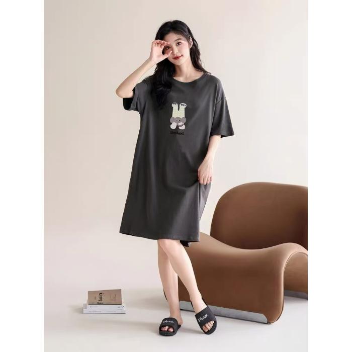 

Платье-футболка средней длины с разрезом и забавным принтом из искусственного хлопка и молочного шелка, сладкого или соленого цвета, женское платье в непринужденном стиле 4XL темно-серого