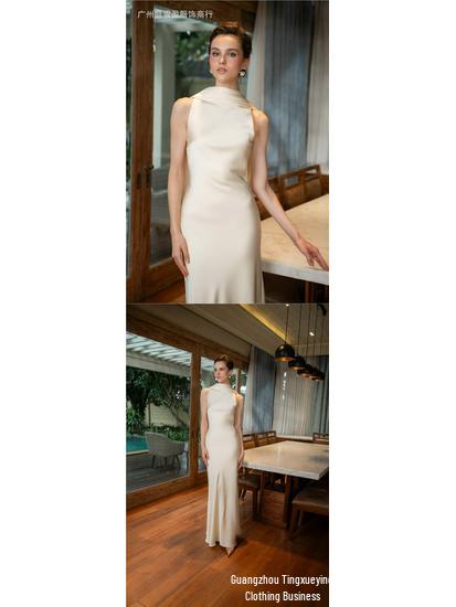 Elegant Summer Satin Evening Gown - Sexy European & American French Style Long Dress for Women