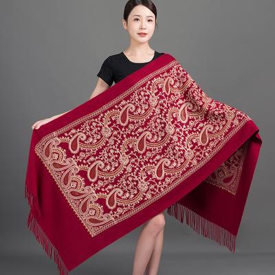 Diamonds Embroidery Scarf Women Winter Thicken Cashmere Scarves Wraps Luxury Ladies Pashmina Foulard Long Tassel Blanket Shawl