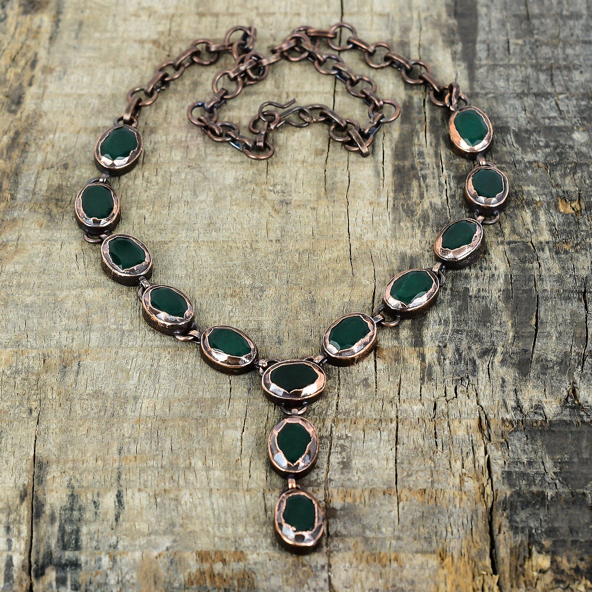 

Ожерелье из ограненного замбийского изумруда, гальванопластичная медь, регулируемая цепочка, украшения ручной работы, очень красивое ожерелье с драгоценным камнем, подарки для нее Adjustable