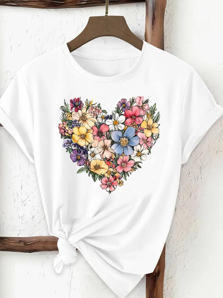 (Asian Size) Watercolor Flower Floral Women Clothing T Shirt Woman Print Tee Top Fashion Female Short Sleeve Graphic T-shirts